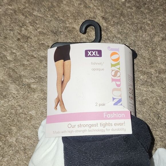 Joyspun Women's Lace and Opaque Tights, 2-Pack, Sizes XXL - Picture 5 of 8